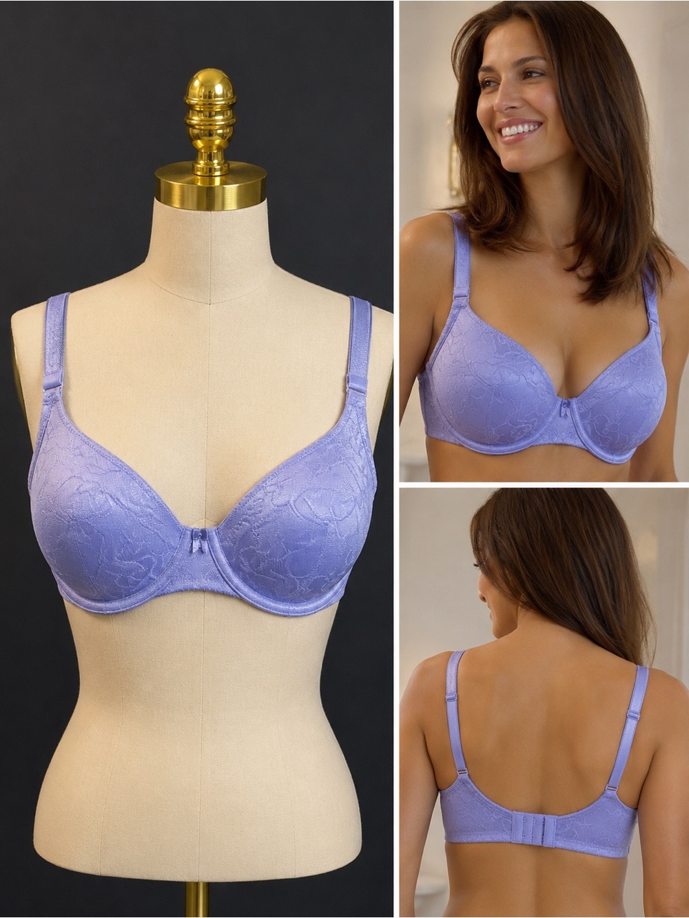 Lot Of 2Vanity Fair Body Shine Floral Underwire Bra 36B Purple NWT Full Coverage